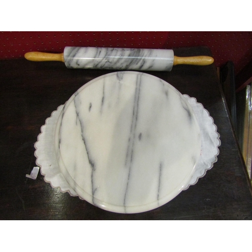 4106 - A marble Lazy Susan together with a matching marble rolling pin