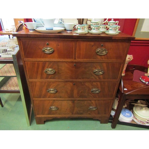 4122 - A 19th Century crossbanded flame mahogany chest of two short over three graduating long drawers on b... 