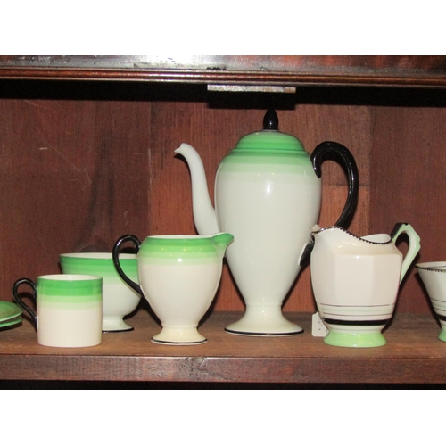 4135 - A Wedgewood green banded tea set with Tuscan china 'Plant' tea wares