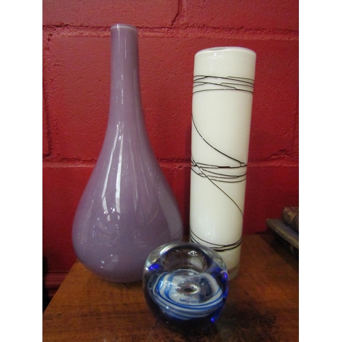 4144 - Two Art glass vases and night light holder, 33cm, 30cm and 7cm respective heights (3)