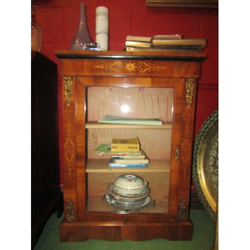 4146 - A Victorian walnut pier cabinet, satinwood inlay and ormolu mounts, central glazed door, plinth base... 