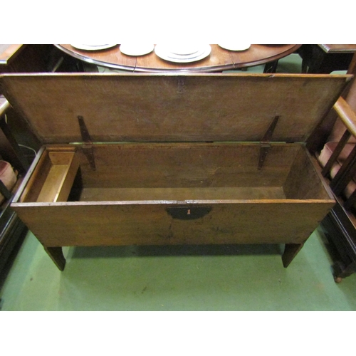 4181 - An 18th Century oak six plank sword chest the hinged lid over arched end supports