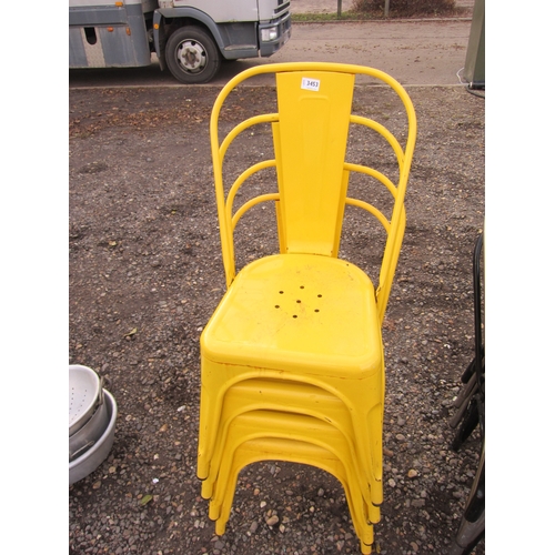 3453 - Four yellow metal chairs