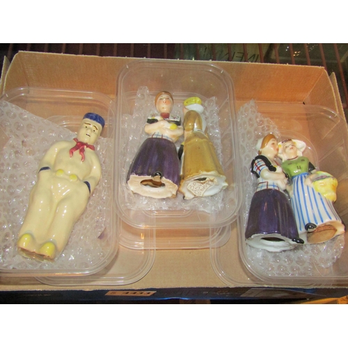 4433 - Five ceramic figural form flasks, four in the form of ladies, one a Dutch Rynbende Cherry Brandy fla... 