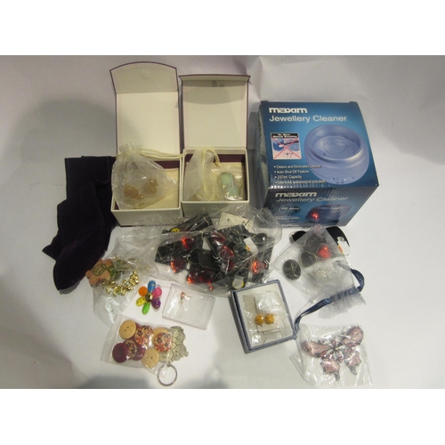 4436 - A box of miscellanious costume Bijouterie to include earrings, keyring,scarf ring etc