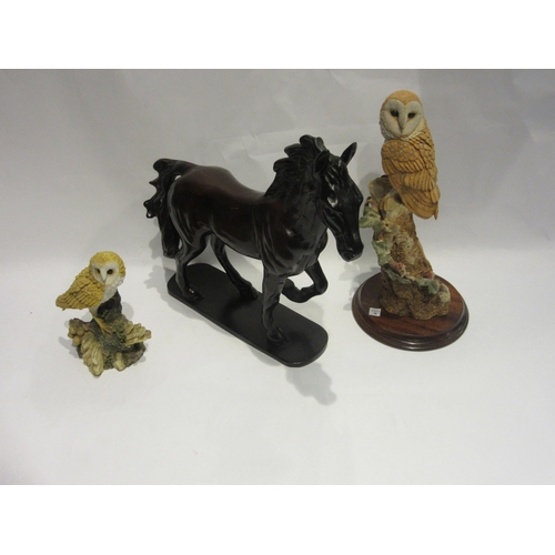 4469 - A Worcester ornamental studio owl, a Shudehill owl and a resin figure of a horse (3)