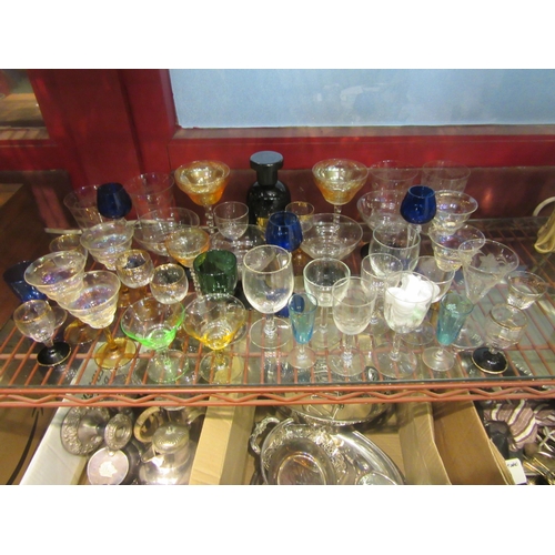 4476 - A collection of various glassware, coloured glasses, etched glass, etc