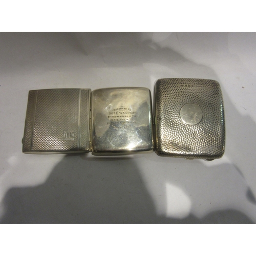 4495 - Three silver cigarette cases, inscribed, monogrammed and dented, 353g