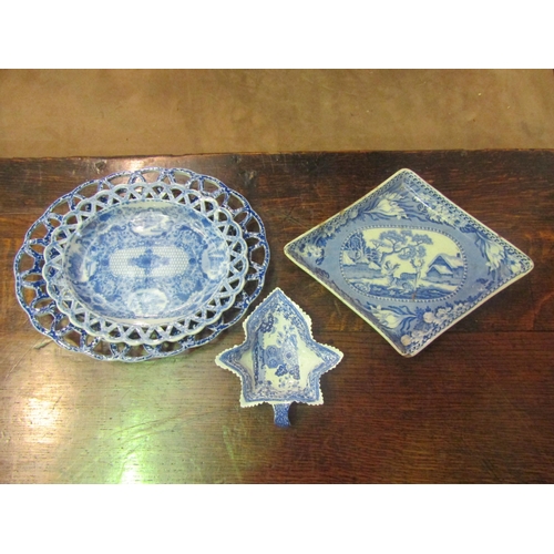 4040 - A group of miscellaneous 19th Century and later blue and white printed ceramics to include leaf form... 