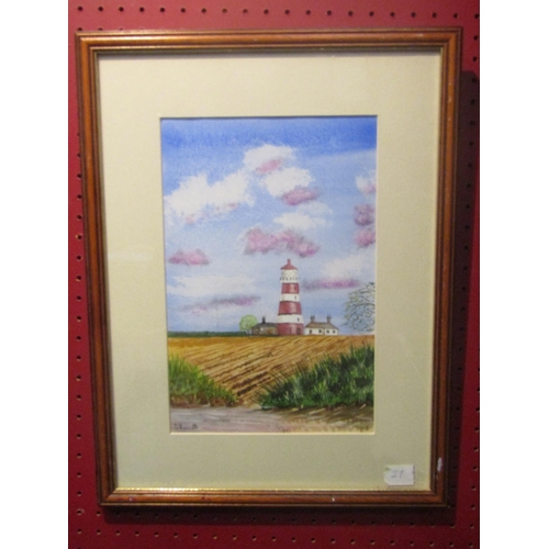 4043 - Two watercolours, one of Happisburgh Lighthouse by D. Bennett and the other of a house by C. Harwood... 