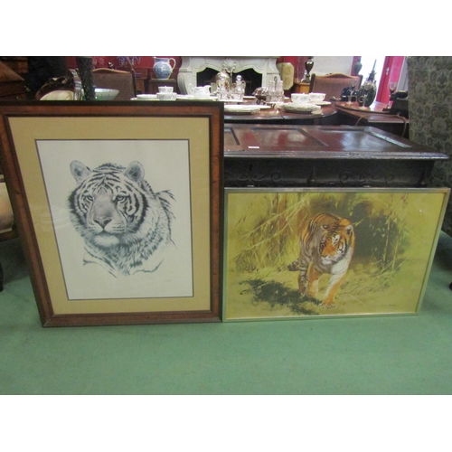 4112 - A Leonard Pearman print of Bengal Tiger, framed and glazed, 53cm x 83cm image size together with a G... 