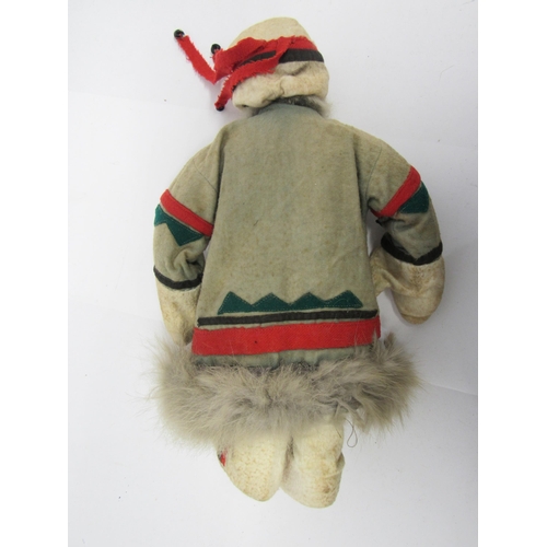 9284 - A vintage Norah Wellings style cloth character doll as an Inuit man, with moulded cloth face with pa... 