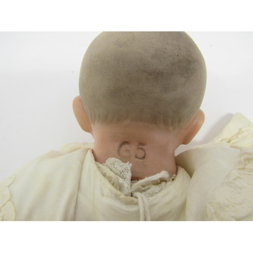 9308 - An early 20th Century WH Goss baby boy doll, bisque head with moulded and painted features, impresse... 