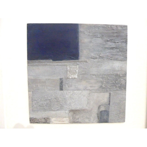 7586 - A modern slate coloured absract artwork in blue. Indistinctly signed bottom left. Image size 30cm x ... 