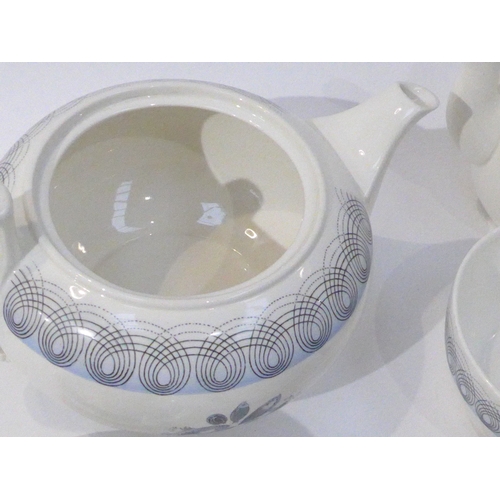 7041 - Eric Ravilious for Wedgwood - A collection of 'Persephone' pattern teawares/hot water pot etc in blu... 