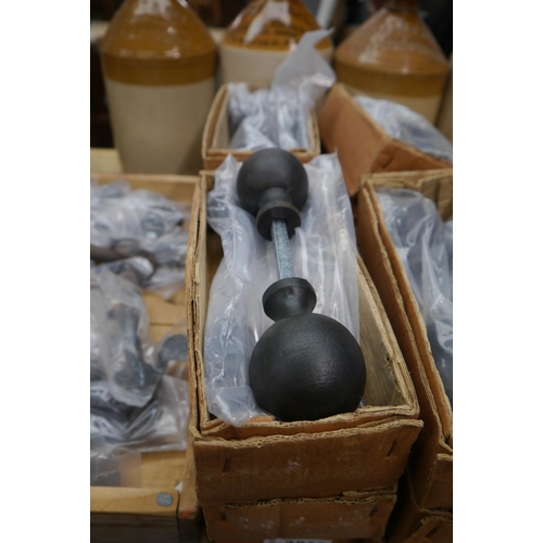 2063 - Six black rounded iron door knobs