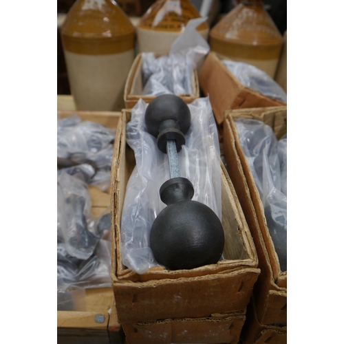 2064 - Six round black iron door knobs