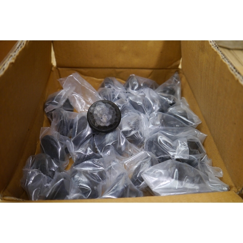 2067 - A box of hammered iron door knobs, approximately 25