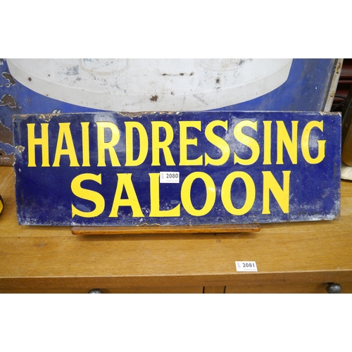 2080 - An enamel hairdressing saloon sign 68x23cms