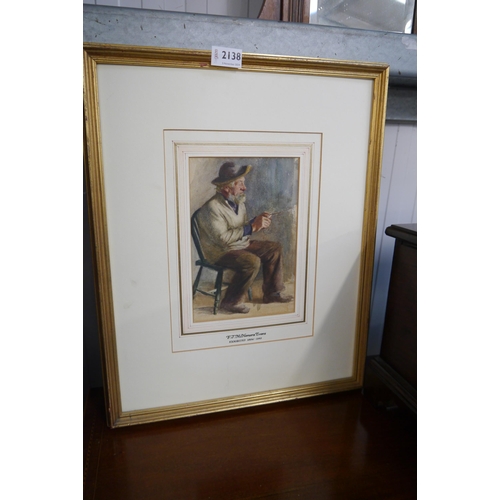 2138 - A Victorian watercolour depicting a fisherman mending his nets