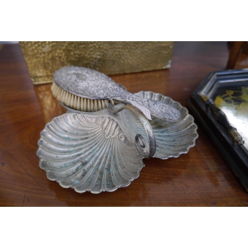 2143 - A silver bonbon dish together with a silver backed hand mirror