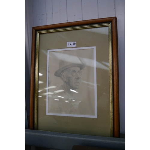 2150 - A framed and glazed pencil sketch of a gentleman