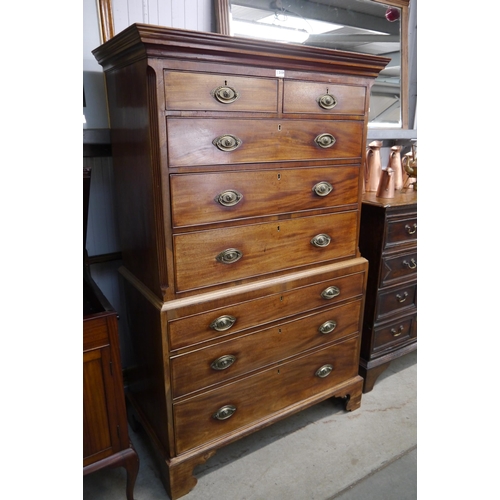 2159 - A 19th Century mahogany chest on chest shaped cornice, two single over three long drawers, three lon... 