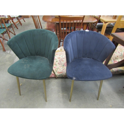 2447 - A pair of Dunelm side fan back chairs green, navy velour a/f