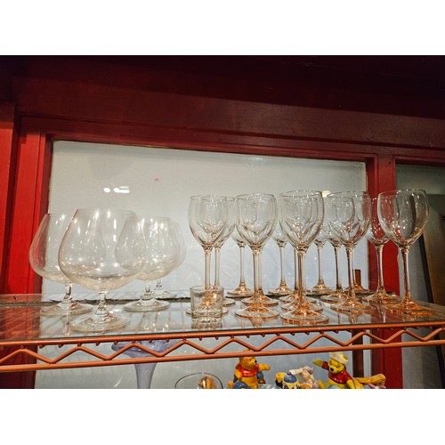 4470 - A collection of modern wine and Brandy glasses with a box containing bowls, containers, etc