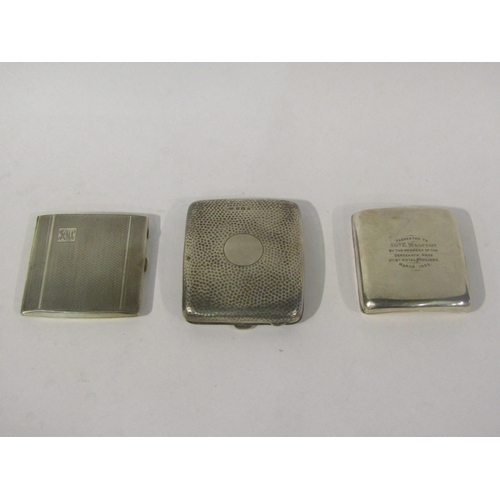 4495 - Three silver cigarette cases, inscribed, monogrammed and dented, 353g