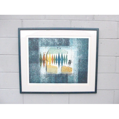 7628 - MARK ANDREW GODWIN RCA (b.1957) A framed and glazed print, abstract geometrics titled 'Trickster XV'... 