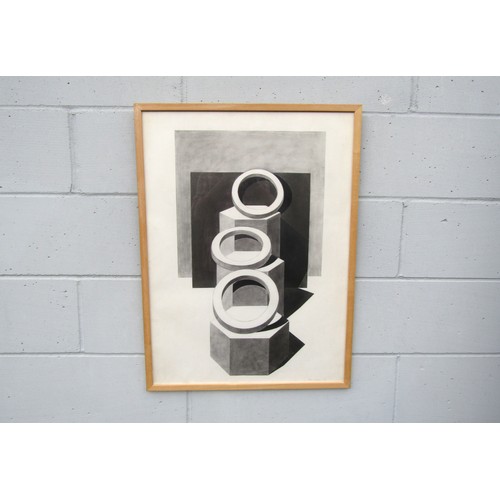 7596 - RON NIXON (XX) A framed and glazed pencil drawing of geometric forms. Pencil signed and dated '78. 7... 