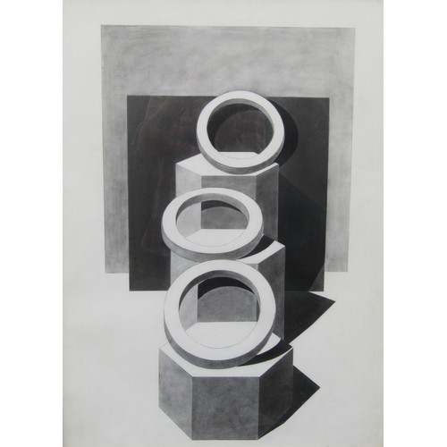 7596 - RON NIXON (XX) A framed and glazed pencil drawing of geometric forms. Pencil signed and dated '78. 7... 