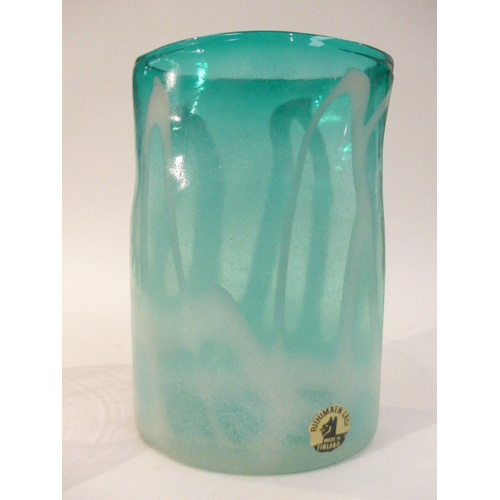 7324 - A Riihimaen Lasi Glass green vase with white swirl, original label, 25.5cm high plus a Kastrup Glas ... 