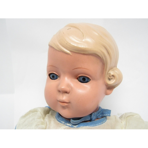 9291 - A Rheinische Gummi und Celluloid-Fabrik celluloid character doll with moulded blonde bobbed hair, bl... 