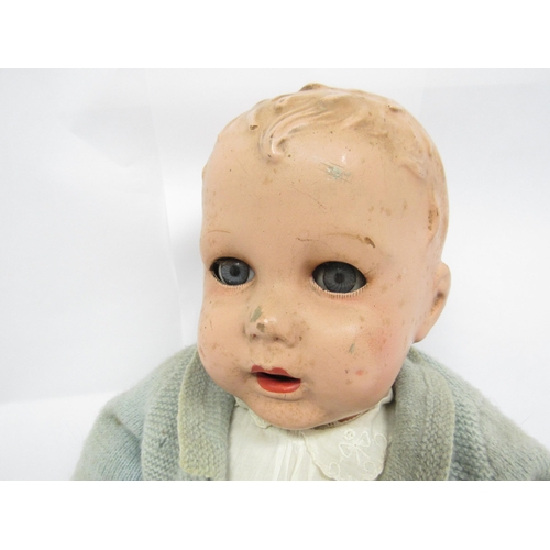 9313 - An SBJF composition head baby boy doll with moulded hair, striated blue glass sleeping eyes, open mo... 