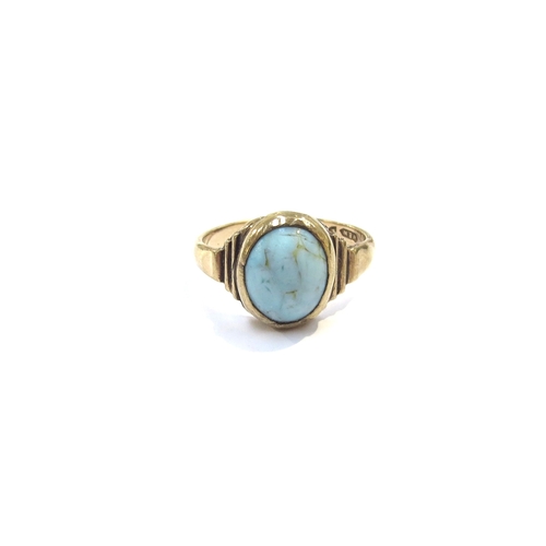 9328 - A 9ct gold Chester hallmarked ring with oval turquoise, resized. Size U, 6g total