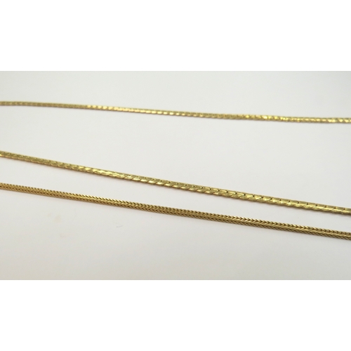 9218 - Two gold necklaces stamped 750, 60cm and 45cm long, 20.3g