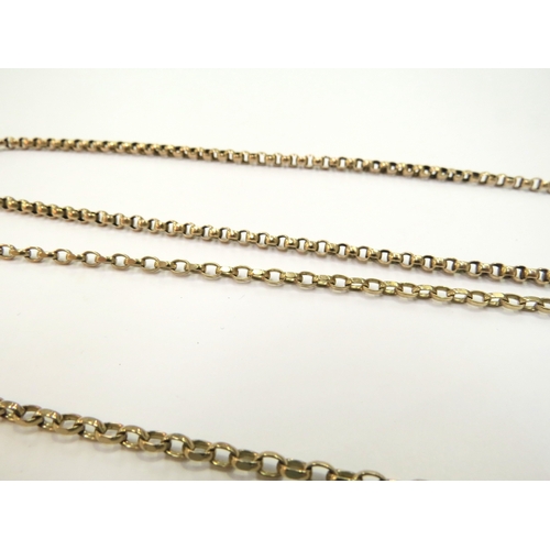 9140 - Two 9ct gold belcher chain necklaces, 44cm and 50cm long, 19.4g