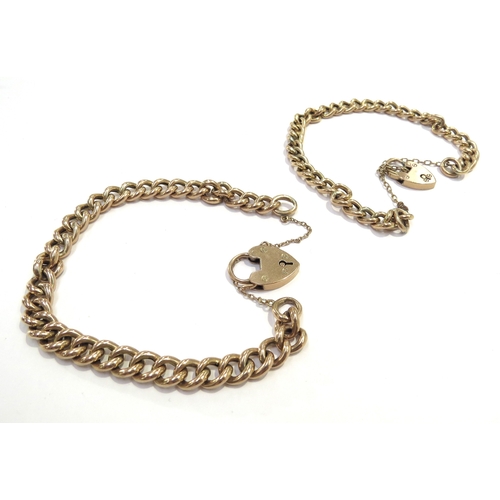 9104 - Two 9ct gold link bracelets with padlock clasps, each link marked 9c, 20g