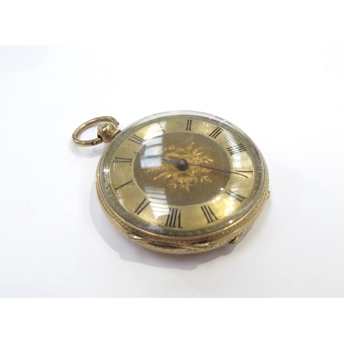 9375 - An 18ct gold cased pocket watch, Roman numerated, 44g total