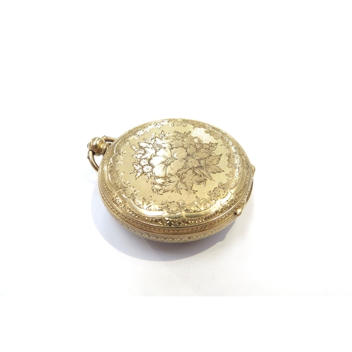 9375 - An 18ct gold cased pocket watch, Roman numerated, 44g total