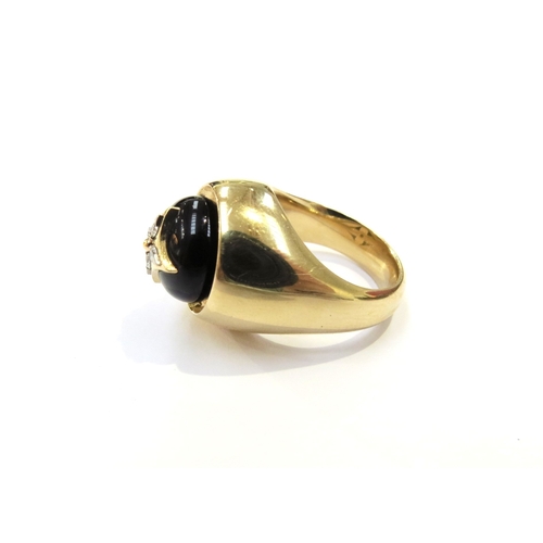 9063 - LOUIS VUITTON; An 18ct yellow gold Blossom Signet Ring, Onyx and Diamond set domed cabochon. Size J/... 