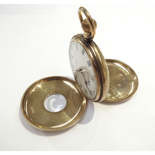 9051 - A 9ct gold half hunter pocket watch J.W.Benson, 94.9g total