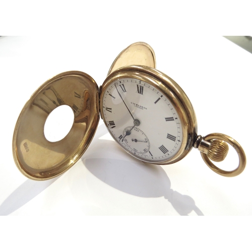 9051 - A 9ct gold half hunter pocket watch J.W.Benson, 94.9g total