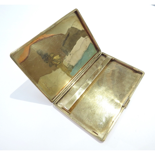 9220 - A 9ct gold cigarette case by Mappin and Webb Ltd, Birmingham 1929, engine turned case inscribed to i... 