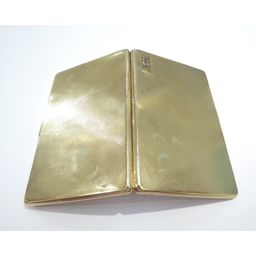 9220 - A 9ct gold cigarette case by Mappin and Webb Ltd, Birmingham 1929, engine turned case inscribed to i... 