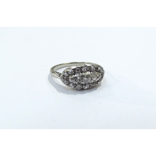 9084 - A diamond boat shaped cluster ring, unmarked. Size M, 3.3g