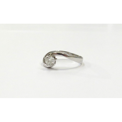 9043 - An 18ct white gold diamond solitaire in crossover setting, 0.50ct approx. Size O, 3.5g