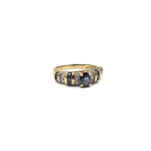 9078 - A 14ct gold sapphire and diamond dress ring. Size J, 2.7g